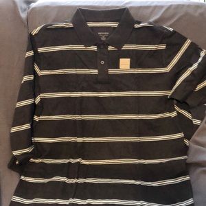 Sonoma Mens Big & Tall L-sleeve shirt, Sz XLT Brown w/ thin cream & blue stripes